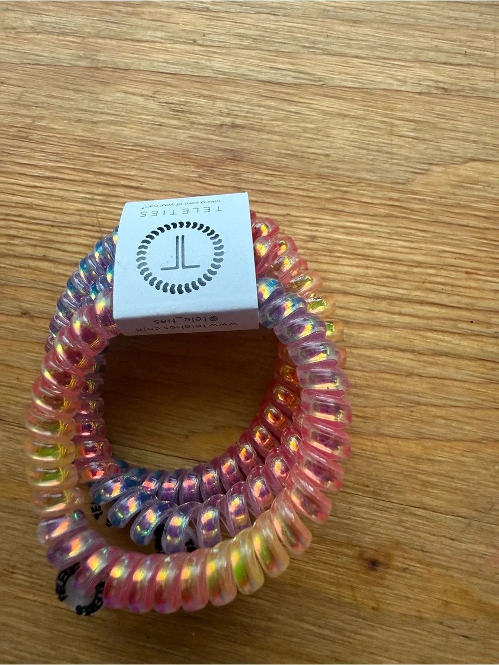 Teleties Iridescent Pink Spiral Hair Rings - 3 Pack